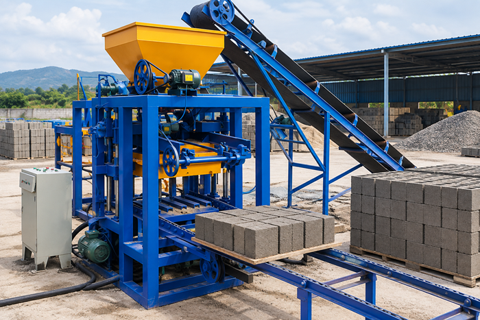 block moulding machine at production site